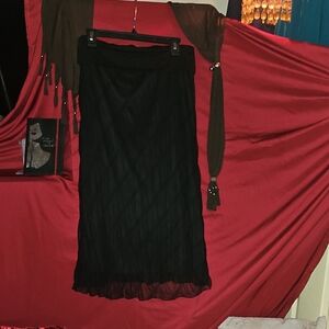 Christopher & Banks Elegant Sheer  Black Patterned Pencil Skirt W/Lining
